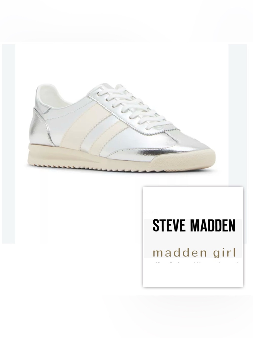 NEW STEVE MADDEN MADDEN GIRL Women 8.5 Silver Metallic Jumper Sneakers Shoes